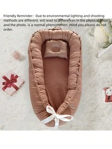 1 Set Nido de bebé de unicolor con almohada, cuna portátil para bebé, con cremallera extraíble para viajes