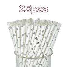 25pcs/100pcs Gold/Silver Foil Printed Paper Straws, Various Foil Designs, Party Decoration Straws, Disposable Beverage Paper Straws, Suitable For Juice, Milkshake, Summer Cocktails, Graduation Party Supplies
