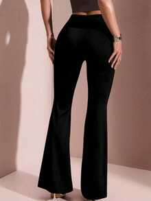 Pantalones deportivos de cintura alta y pierna ancha con hebilla y brillo para mujer, para deportes al aire libre