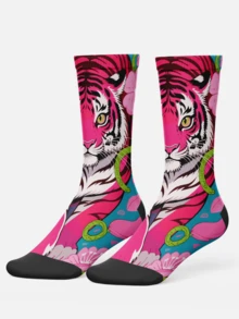 Stylish 3D Print Men's Socks - Street Style Socks, Artistic Animal Socks, Unique Design, All-Over Printing, Funny Wild Animal Socks, Novel Socks, Art Socks, Humorous Patterns, Durable, Couples Socks, Hip-Hop Fashion Socks, Suitable For Daily Wear, Holidays, Parties, Also Make Great Gifts. - Pink - View 2