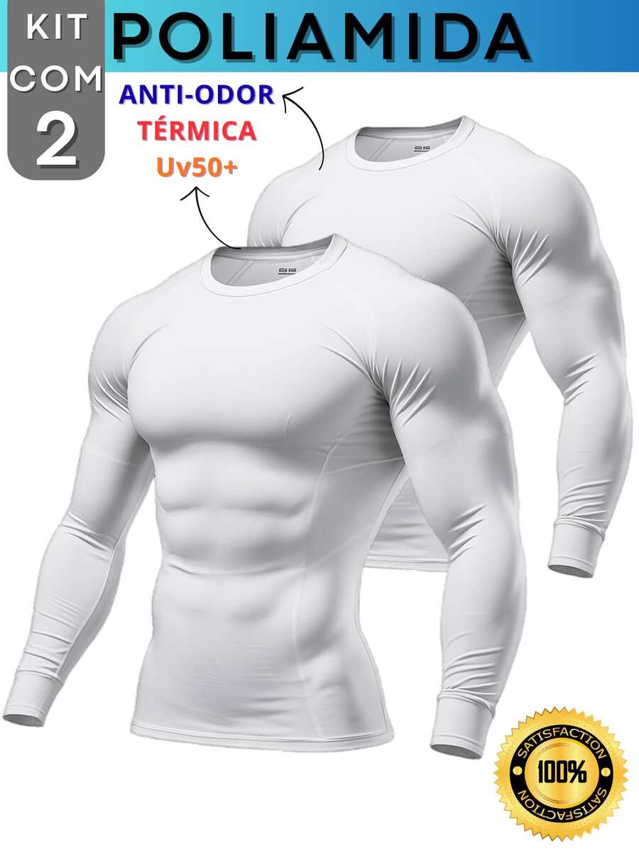 Kit With 2 Polyamide UV50+ Thermal Long Sleeve Compression Anti-Odor Raglan Shirts KJG - Blanco y blanco - Ver 1