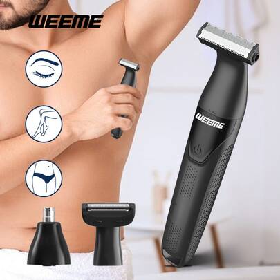 WEEME Body And Ball Trimmer For Men, 3-In-1 Pubic Groin & Nose Hair Trimmer, Ball Shaver & Body Groomer, Wet/Dry Electric Razors For Smooth Shaving, IPX6 Waterproof With Travel Case