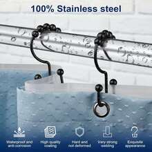 Shower Curtain Hooks,Sturdy Stainless Steel Double Sided Shower Hooks Rings For Bathroom Shower Curtain Rods Curtains Set Of 15 Hooks - Matte Black - Black - View 7