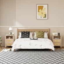 Furniwell Rattan Nightstands Set Of 2, Farmhouse Night Stand With 2 Drawers And Storage Shelf - Boho Bedside Table End Side Table For Bedroom - Xem 7