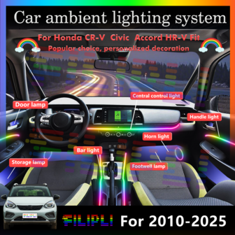 FILIPLI For Integra RGB 64 Colors LED Car Interior Ambient Light Smart Remote Control Rainbow Acrylic Strip Kit