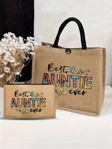 Best Auntie Ever Print Tote Bags, Linen Tote Bag, Hand Shopping Bag, Tote Bag, Lightweight Foldable Storage Bag,Women's Linen Large Capacity Tote Bag,Personalized Gift Bag,Zipper Beauty Bag,For Women Aunt Gifts Auntie Gifts,Best Aunt Ever Gifts,Gifts For Friends And Besties, Gifts For Mothers,Perfect Gift For Women,Suitable For Commuting, Shopping, And Back To School - Multicolor - View 9