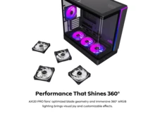 MONTECH KING 15 PRO Micro-ATX PC Case, Curved Panoramic Glass, Chimney Airflow, 360mm Radiator Support, Compact Build For High-Performance Systems, 6 ARGB PWM Fan Pre-Installed With Fan Hub, Black - Black - View 8