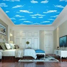 1 Roll Of Self-Adhesive Blue Sky And White Cloud Vinyl Wallpaper With Shape And Stripe Patterns, Removable, Waterproof, Easy To Install, Suitable For Ceiling, Kitchen, Cabinets, And Bedroom Wall Decoration