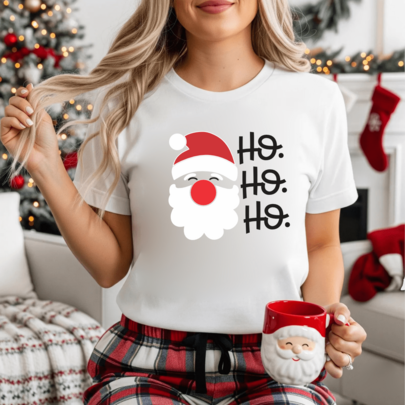 Camiseta de manga corta para mujer con estampado navideño, CARA SANTA, apropiada para fiestas navideñas