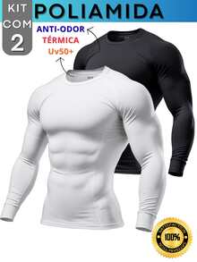 Kit With 2 Polyamide UV50+ Thermal Long Sleeve Compression Anti-Odor Raglan Shirts KJG - Black and White - View 1