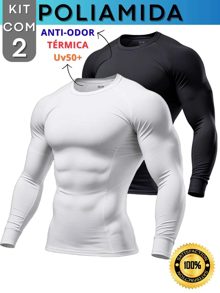 Kit With 2 Polyamide UV50+ Thermal Long Sleeve Compression Anti-Odor Raglan Shirts KJG - Black and White - View 1