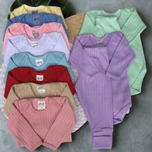 Premium Ribbed 6-Piece Baby Clothes Set For Boys And Girls - 3 Bodysuits And 3 Footed Pants With Turn-On Features - 女性化 - 查看 2