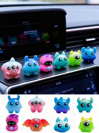 1/8pcs-Little Monster Car Decorations, Ornaments, Miniature Landscape Resin Figurines, Cute Cartoon Dolls, Desktop Figurines