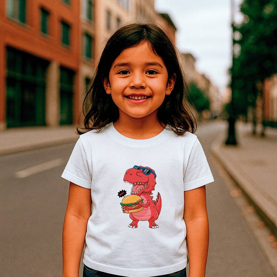 Playera de polyester para niña con estampado de DINOROCKS, Camiseta infantil - 100% polyester - Blanco - Ver 1