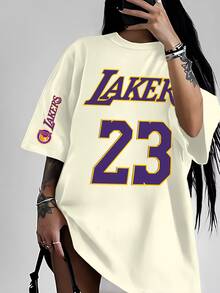 Women's Basic T-Shirt American Style Basketball Player Streetwear Fashion High School Cotton Modern Stylish T-Shirt Blouse - 奶油色 - 查看 1