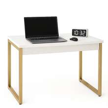 Industrial Style Desk/Office Table - Home Office - Wood - Black - White - Rose Gold - Gold - 白色/金色 - 查看 4