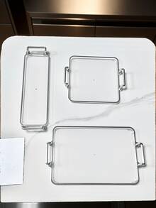 1pc Modern Luxury Double Handle Silver Edged Tray, Suitable For Wedding, Dessert, Outdoor, Multi-Purpose Serving Tray - Silver - View 4