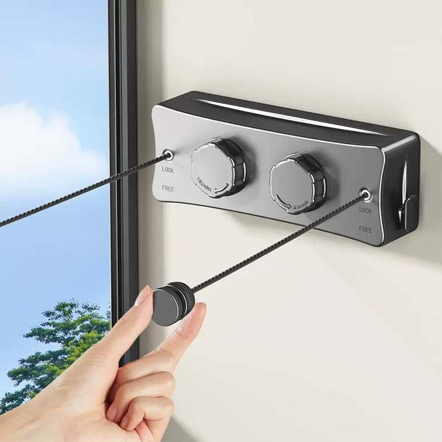 Tendedero retráctil invisible de acero para interiores/balcón, tendedero retráctil de baño, primavera, minimalista, blusas de verano - Dos cables - Ver 1