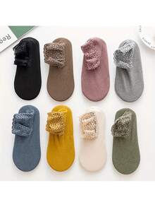 6/1pair Women's Boat Socks, German Fleece Autumn And Winter Warm Mid-Calf Silicone Non-Slip Thickened Lace Trim Winter Floor Socks - Multicolor - View 5