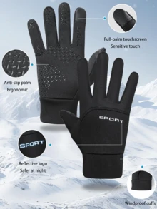 Winter Outdoor Sports Waterproof Anti-Slip Suede Touchscreen Gloves. Divided Design, Non-Slip Texture On The Palm, And "SPORT" Printed. Supports Touchscreen Function. Suitable For Running, Cycling, Hiking And Other Sports Scenarios, As Well As Daily Warmth, Creating A Convenient And Comfortable Outdoor And Daily Wearing Experience. - Multicolor - View 2