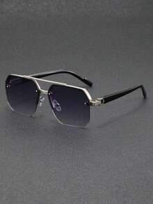 1 pieza Gafas de moda con doble puente estilo aviador para hombres, diseño de montura de moda, adecuado para atuendos de vacaciones, viajes, playa, conducción, vacaciones, accesorio de estilo callejero