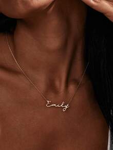 1pc Custom Personalized Simple Name Necklace, 18K Gold Plated Name Necklace, Personalized Simple Name Necklace, Custom Name Jewelry Mother's Day Gift For Family Birthday Gift Christmas Gift Valentine's Day Gift,Gold,Stylish,Colorful,Vintage,Unisex,Hipster,Simple,Casual,Custom,Personalized,Unique,Ideal Gifts For Him,Ideal Gifts For Her,Her,Boyfriend,Girlfriend,Dad,Mom,Family,Friends,For Anniversaries,For Birthdays,For Graduation,For Prom,For Party,Jewelry Women,Elegant Outfit - 彩色 - 查看 5