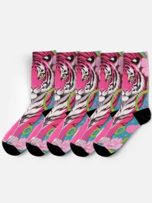 Stylish 3D Print Men's Socks - Street Style Socks, Artistic Animal Socks, Unique Design, All-Over Printing, Funny Wild Animal Socks, Novel Socks, Art Socks, Humorous Patterns, Durable, Couples Socks, Hip-Hop Fashion Socks, Suitable For Daily Wear, Holidays, Parties, Also Make Great Gifts. - Pink - View 3