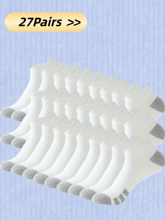 27 Pairs Of Men's Autumn And Winter Socks, Comfortable For Sports, Moisture-Absorbing And Sweat-Removing, Threaded Socks With Reinforced Release Heel, Non-Slip And Wear-Resistant, Suitable For Daily Work, Home, Sports Wear, Men's Gifts, Universal For All Seasons