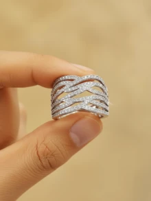 1pc Interlaced Lines Ring, 925 Sterling Silver, Woven Geometric Pattern, Modern Artistic Style, Durable For Heavy-Duty Wear
