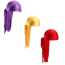 Men's Silk Durag Cap Bandana Silky Du Rag Doo Rag Long Tail Waves Cap