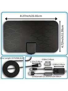 1pc Portable Indoor TV Antenna, Supports 4K UHD And 1080P, Smart Amplifier, USB Powered Digital Antenna, Compatible With Smart TVs And TVs With HDTV Tuners Or Digital Converters, Frequency Range: VHF(170-240MHz)/UHF(470-860MHz), 36dBi Signal Amplification, With F-Type Connector And IEC Adapter, Compatible With Digital Terrestrial Signals: (DVB-T/T2ISDB-TDMB-T/HATSC) And DAB/FM Radio HDTV Channels, No Battery Required, Easy Installation - Black - View 10