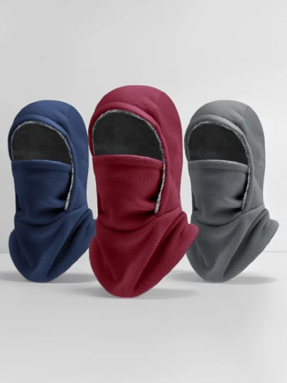 男女通用套头帽，带面罩，户外防风保暖内衬颈套，纯色，秋冬