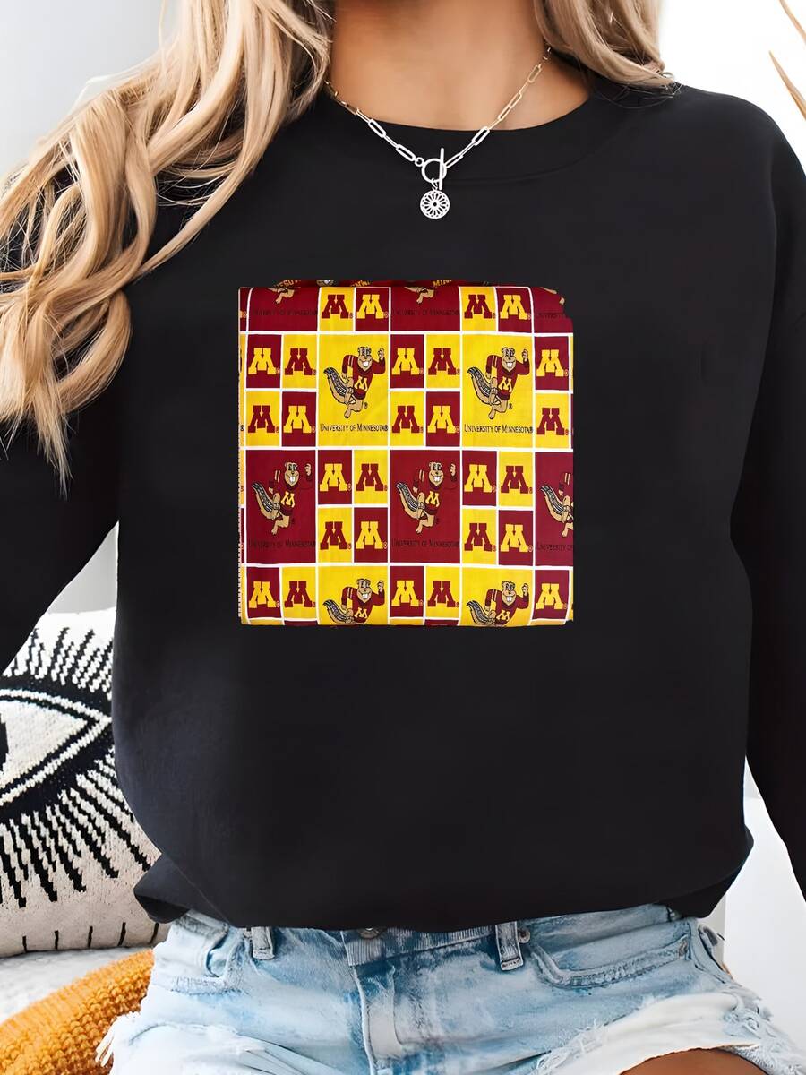 Ncaa University Of Minnesota Gophers Maroon & Gold College Logo 100% Cotton Fabric By Sykel! 3 Styles Sweatshirt - Black - View 1