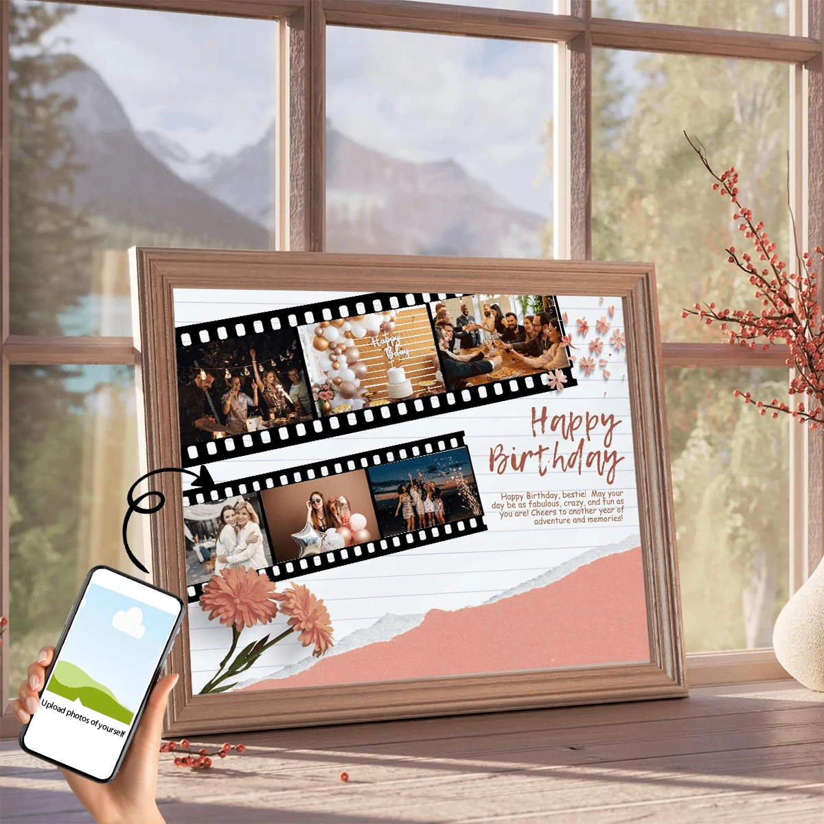 1pc Friendship Collage, Friends Photos, Friends Photo Collage, Best Friend Gift Her, Friendship's Day Gift, Personalized Gift For Bestie,Modern Unique Gift Canvas Print - Custom Personalized Photo With Wooden Frame - Living Room, Bedroom, Home Office Wall Art