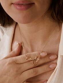 1pc Custom Personalized Simple Name Necklace, 18K Gold Plated Name Necklace, Personalized Simple Name Necklace, Custom Name Jewelry Mother's Day Gift For Family Birthday Gift Christmas Gift Valentine's Day Gift,Gold,Stylish,Colorful,Vintage,Unisex,Hipster,Simple,Casual,Custom,Personalized,Unique,Ideal Gifts For Him,Ideal Gifts For Her,Her,Boyfriend,Girlfriend,Dad,Mom,Family,Friends,For Anniversaries,For Birthdays,For Graduation,For Prom,For Party,Jewelry Women,Elegant Outfit - 彩色 - 查看 2