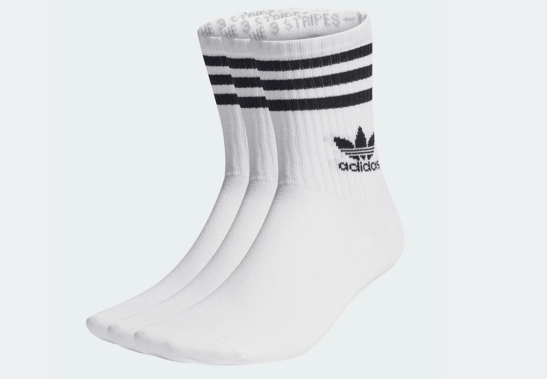 Adidas Sports Mid-Cut Solid Crew Socks 3-Pack IJ0733 – 3-Stripes Classic Athletic Socks For Men And Women | Cushioned, Breathable, Everyday Training Wear | Model - 白色(IJ0733) - 查看 1