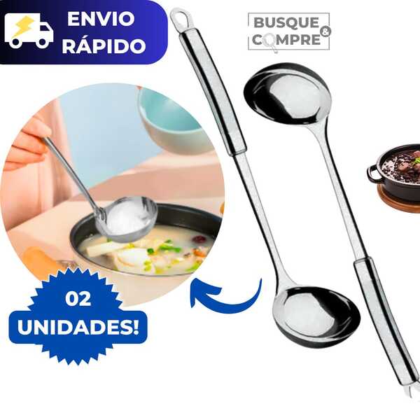 Kit 2 Conchas de Inox para Feijão Caldo Sopa Cabo Grande com Alça Utensilio de Cozinha 34cm Aço Inox