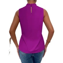 Women's Social Blouse High Neck With Button On The Back Fashion Super - 玫瑰紅 - 查看 2