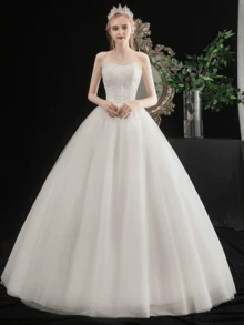 白色新娘婚纱衬裙，洛丽塔风格，2个钢圈+1层薄纱，弹性腰围可调节，适合婚礼、派对、表演、角色扮演、舞蹈等场合，秋季女装，情人节配饰 - 白色 - 查看 6