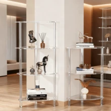 透明亚克力三角形多层置物架，可用作卧室床头柜、沙发边桌、客厅小茶几，时尚美观，可用于摆放香水和装饰品，易于组装和清洁。