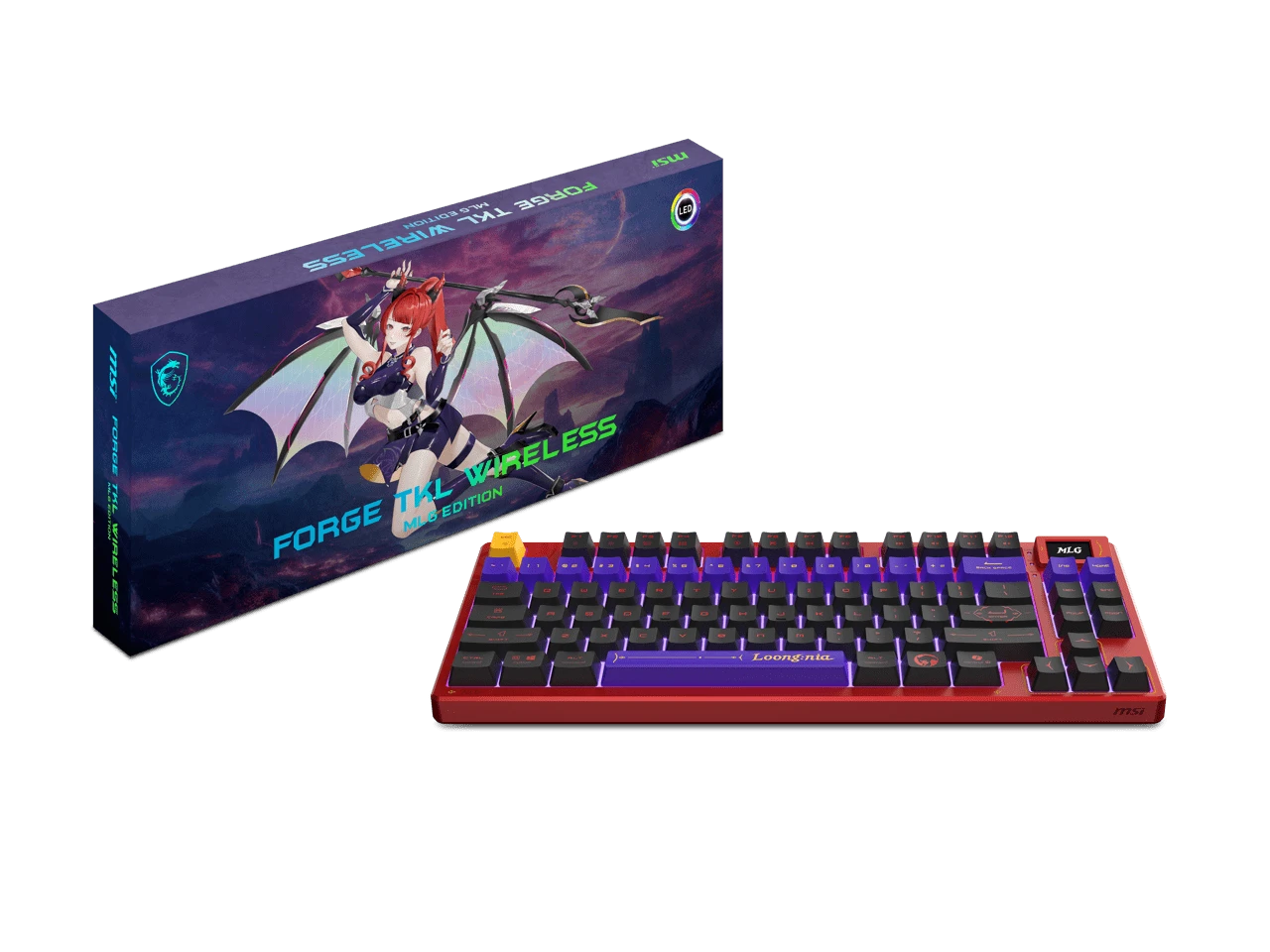 MSI Forge TKL Wireless MLG Edition Gaming Keyboard-Mechanical Linear Switches, Dye-Sublimated PBT Keycaps, Anti-Slip Base, RGB, USB 2.0, Bluetooth, 2.4 GHz - Black - View 1
