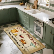 1pc Funny Wine Culture Pattern Printed Rug, Faux Wool Mat - Highly Absorbent, Easy To Clean, Suitable For Home Decor, Farmhouse, Entryway, Indoor, Room, Kitchen, Dining Room, Small Office/Home Office, Sink, Laundry Room, Doormat, Kitchen Mat, Non-Slip Mat