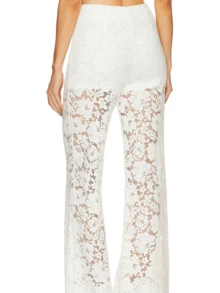 Women's Lace Bell Bottom Pants Mesh Flare Leg High Waisted Sheer  Goth Leggings Cover UpTrousers - White - View 6