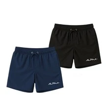 KIT 2 ALPHA CO LOBO ALFA GEOMETRIC TRAINING GYM SHORTS BERMUDA TACTEL ELASTANE DRY FIT LIGHTWEIGHT - 黑色和藍色 - 查看 1