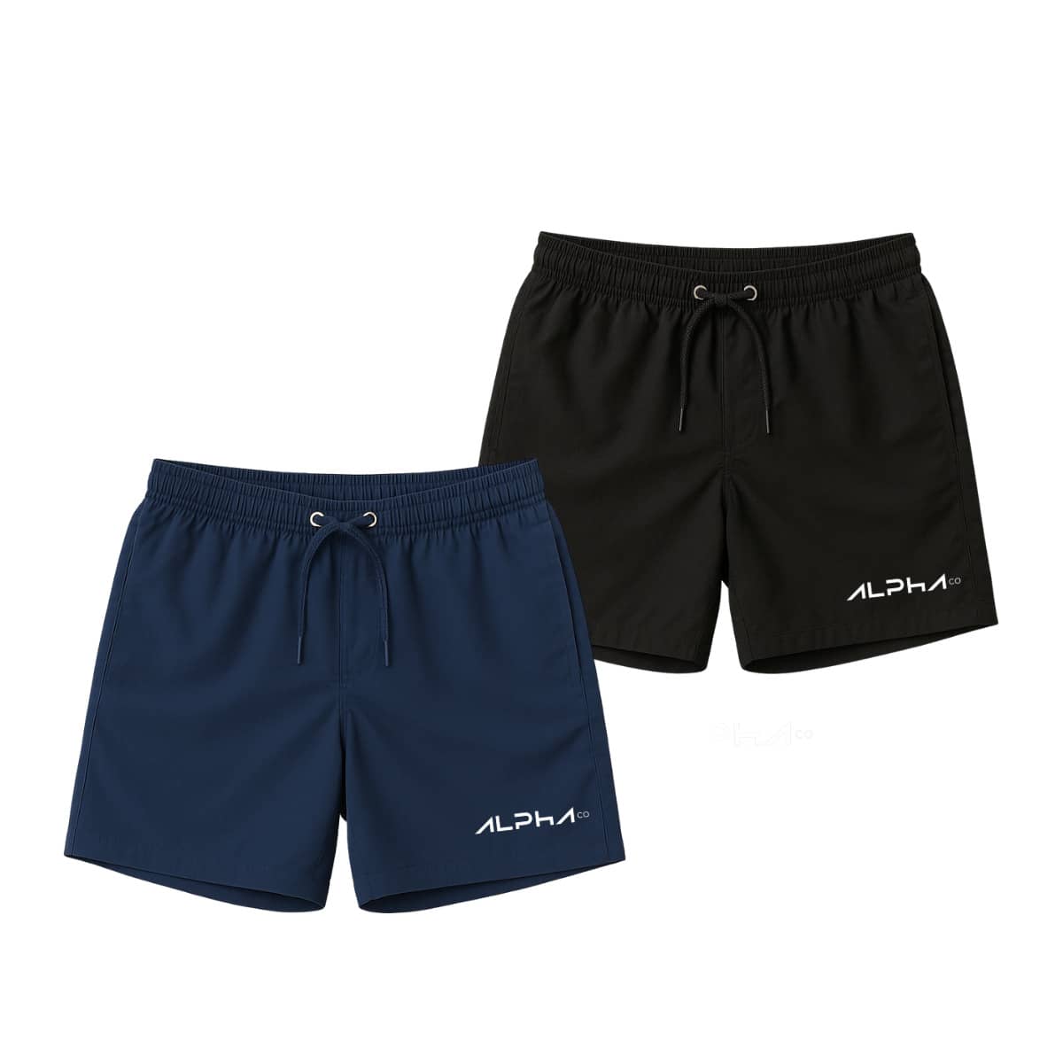 KIT 2 ALPHA CO LOBO ALFA GEOMETRIC TRAINING GYM SHORTS BERMUDA TACTEL ELASTANE DRY FIT LIGHTWEIGHT - 黑色和藍色 - 查看 1