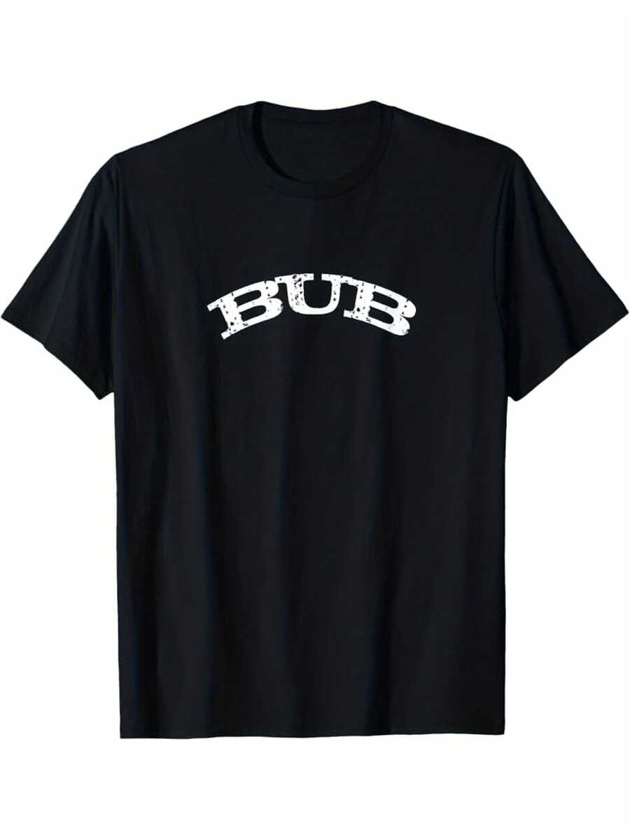 Bub Springs Men's 100% Cotton Casual T-Shirt - All-Season Comfort, Breathable Regular Fit Round Neck Tee With Bold 'BUB' Graphic Print, Machine Washable, Black, Classic Style Shirt, Nontransparent Fabric, Relaxed Outfit, Simple Design, Durable Material, Printed Shirt, Unisex Appeal - màu đen - Xem 1