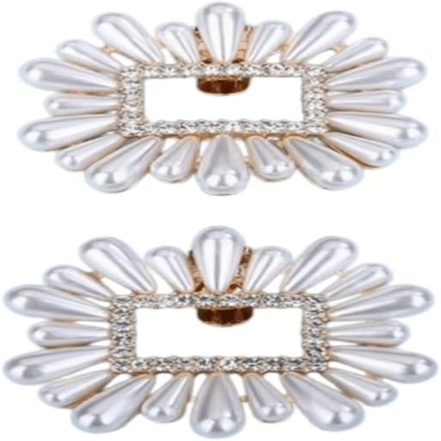 Pair Square Pearls Shoe Clips Removable Rhinestones Charms Shoe Buckles Bridal Wedding Detachable Crystal Shoe Accessori...