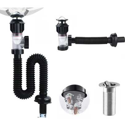 CASALIVA Kit de cespol para lavabo de baño, Desagüe anti olores para fregadero, De fácil instalación, previene obstrucciones y malos olores para uso en cocina y baño