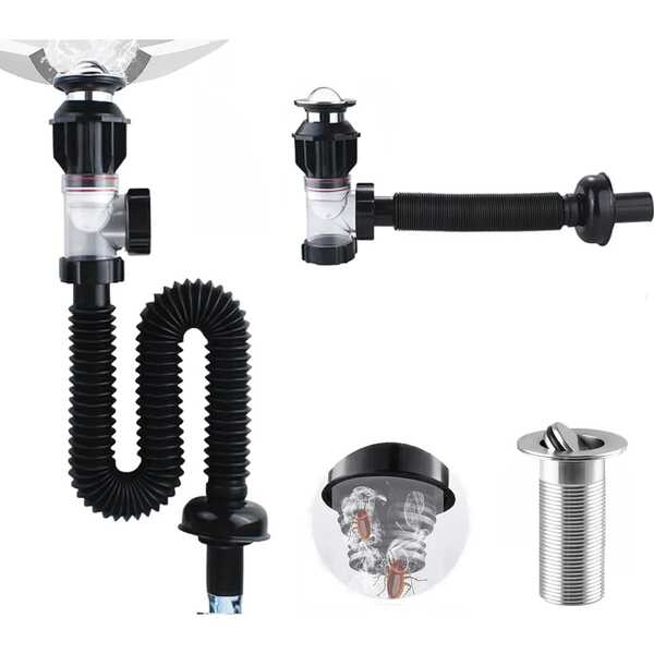 CASALIVA Kit de cespol para lavabo de baño, Desagüe anti olores para fregadero, De fácil instalación, previene obstrucciones y malos olores para uso en cocina y baño
