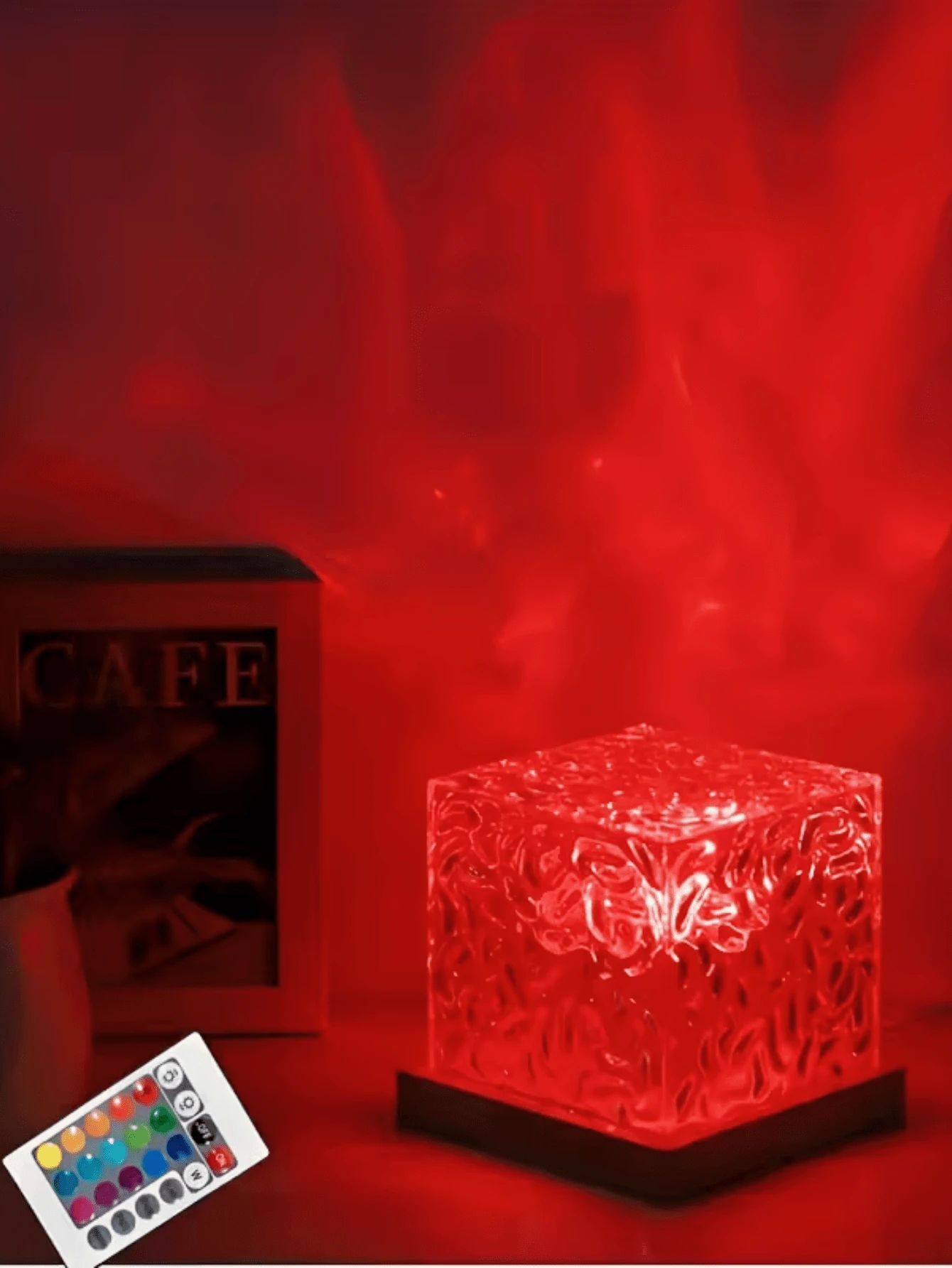 1pc 16-Color Aurora Wave Projection Night Light With Remote Control, Christmas Decor, Room Decor, Square Aurora Light, Ceiling Projector, Wave Cube Light, Suitable For Bedroom, Hallway, Bathroom, Flame Ambiance Bedside Lamp